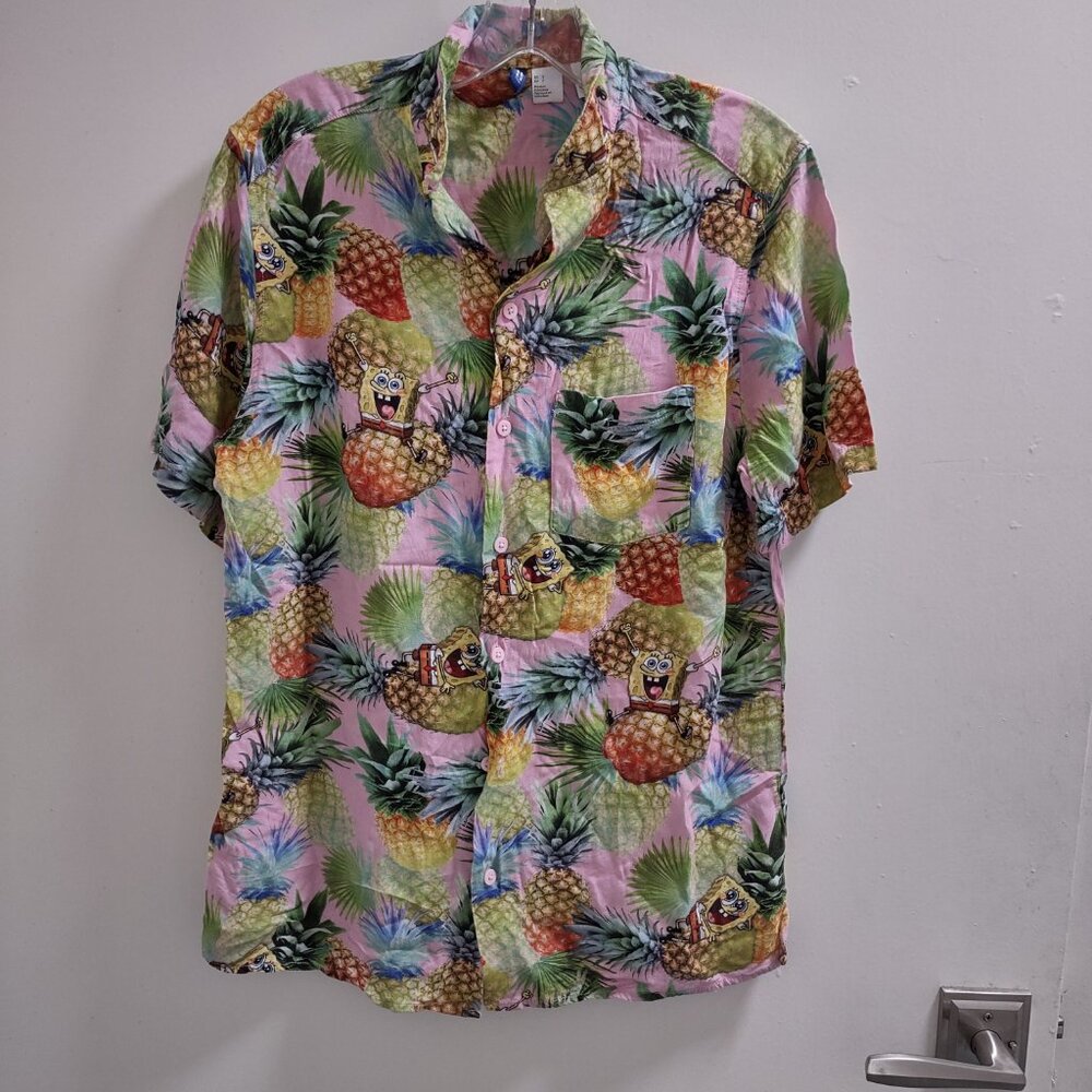 Divided Brand, H&M, Spongebob Squarepants Short Sleeved Pineapple Hawaiian Top